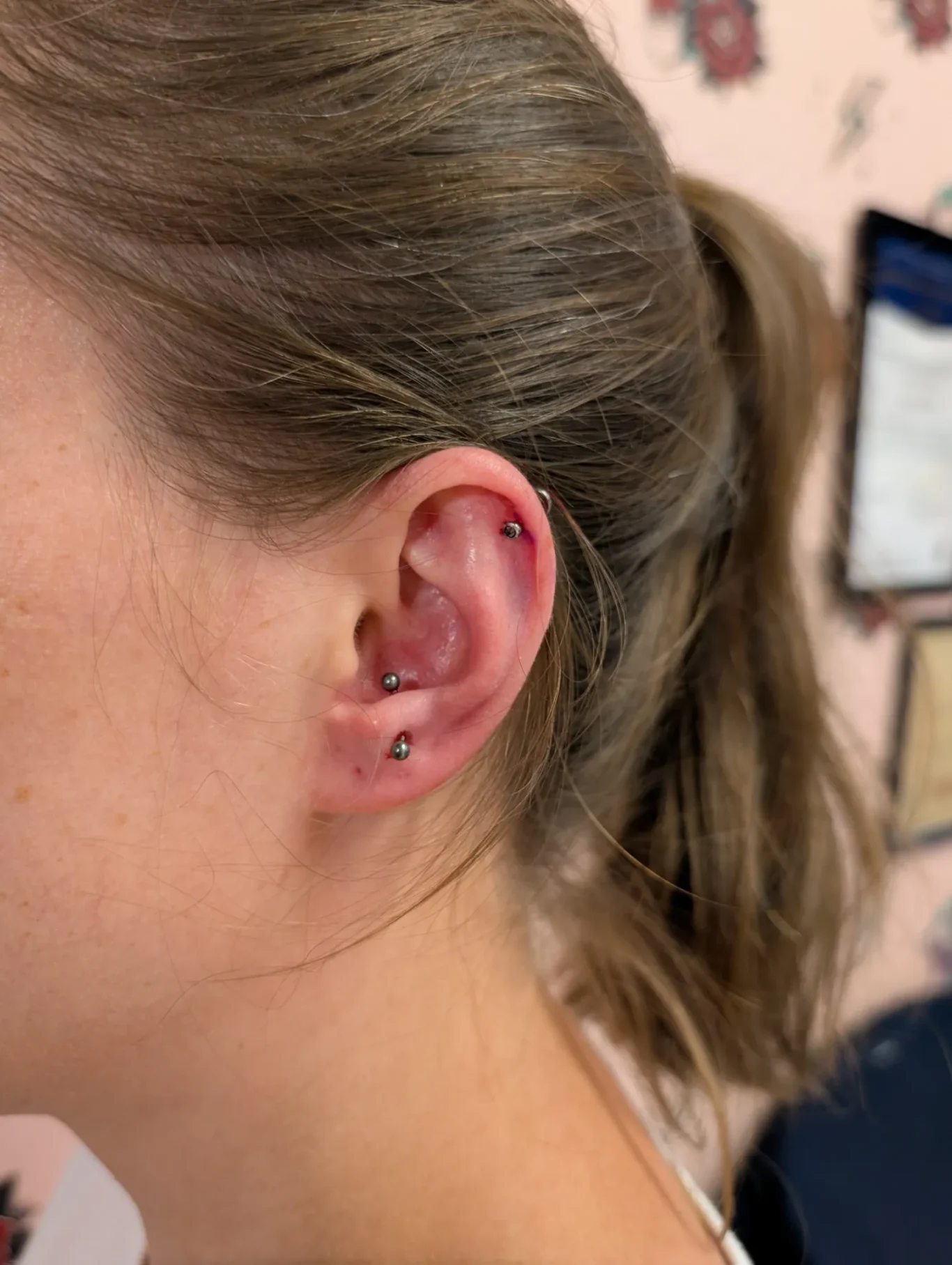 Upper Helix and Anti-Tragus Ear piercings